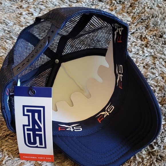 NWT! F45 White Blue Hertiage Trucker Peacoat Snap Back Hat OS - Picture 7 of 10